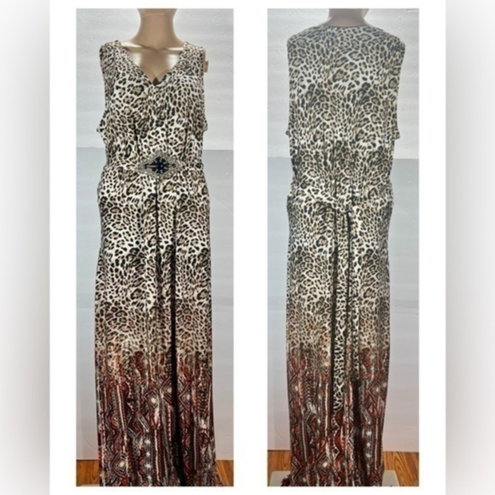 NINA LANARD MAXI DRESS SIZE XL BROWN AND CREAM